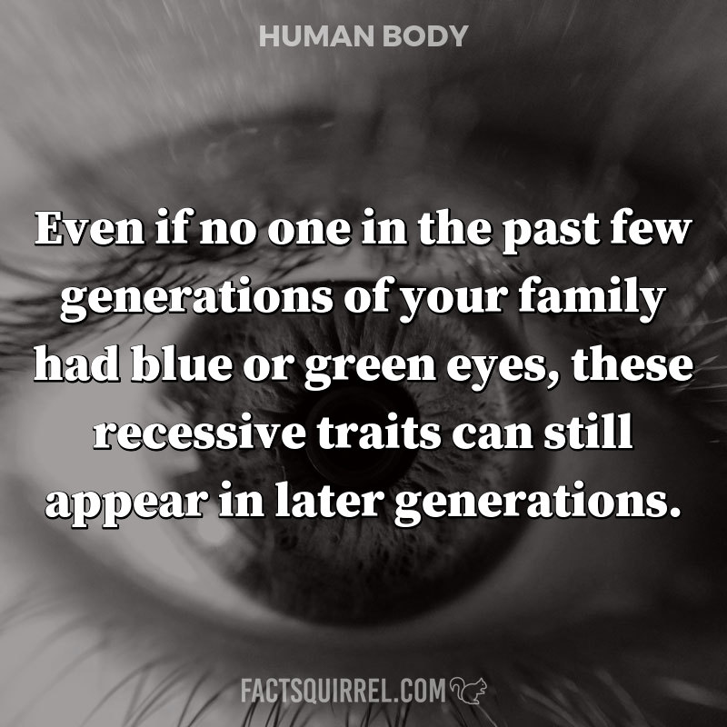 Even if no one in the past few generations of your family had blue or green eyes, these recessive traits can still appear in later generations.