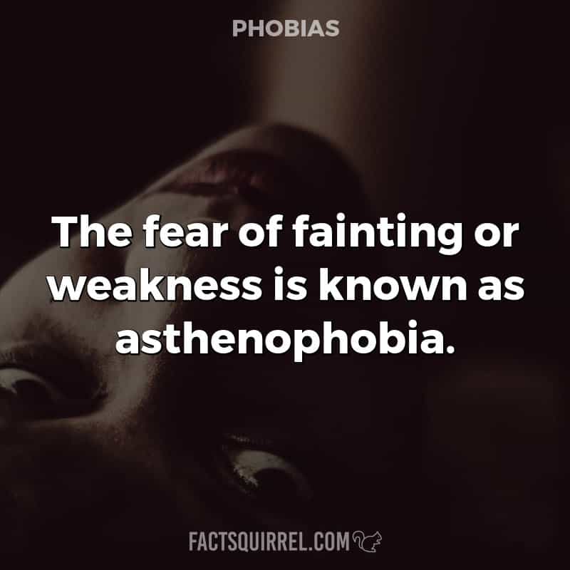 The fear of fainting or weakness is known as asthenophobia