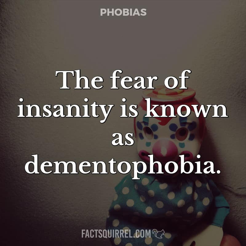 The fear of insanity is known as dementophobia