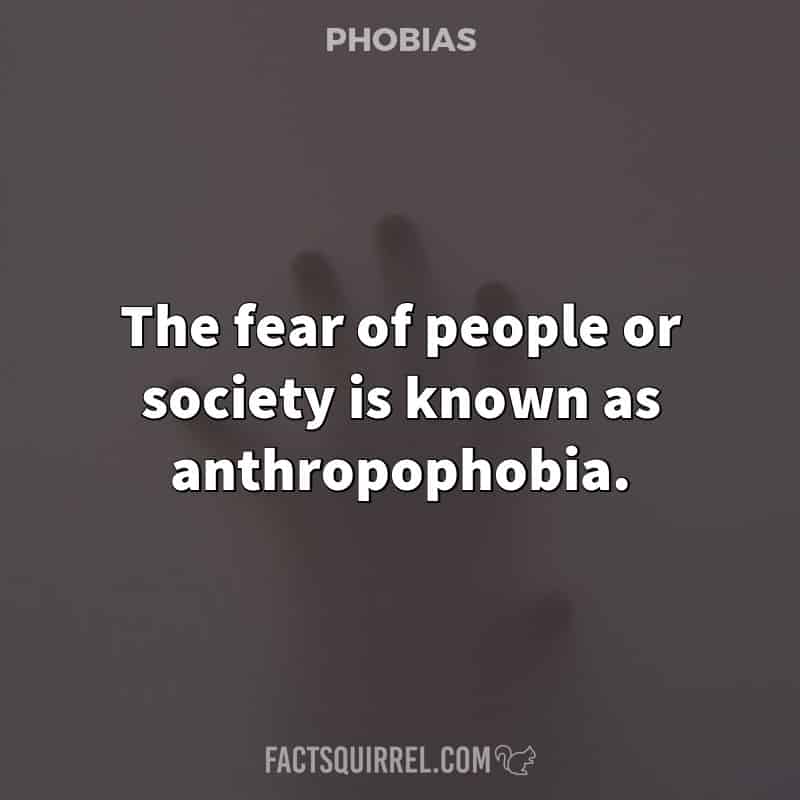 The fear of people or society is known as anthropophobia