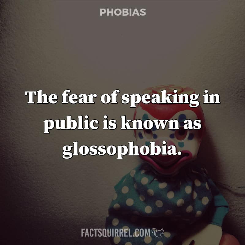The fear of speaking in public is known as glossophobia